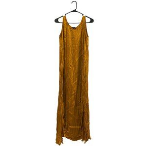 Eileen Fisher Crushed Cupro/Satin Tank Scoop Neck Dress Gold M